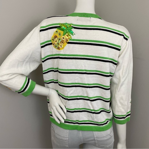 TERAZZO Pineapple Embroidered Beaded Yellow Green Cardigan Sweater - Picture 2 of 9